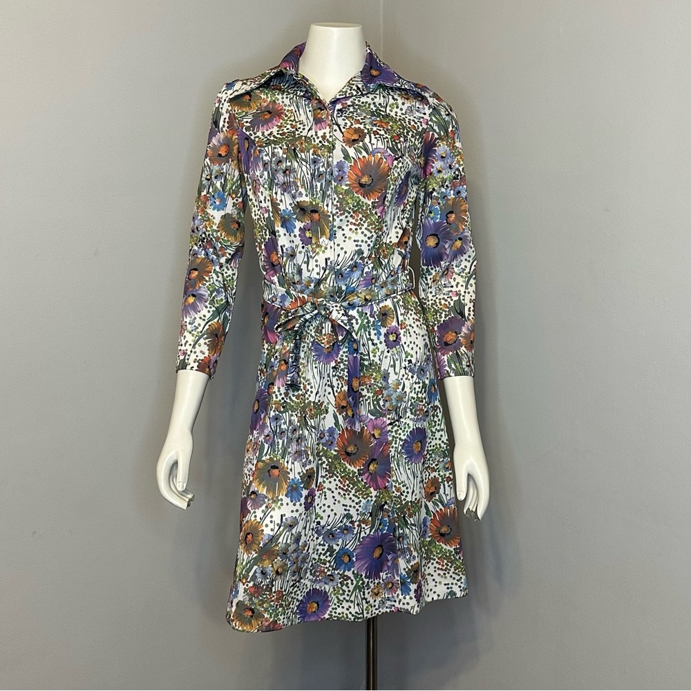 Honeycomb Floral Print Dress 70s Vintage